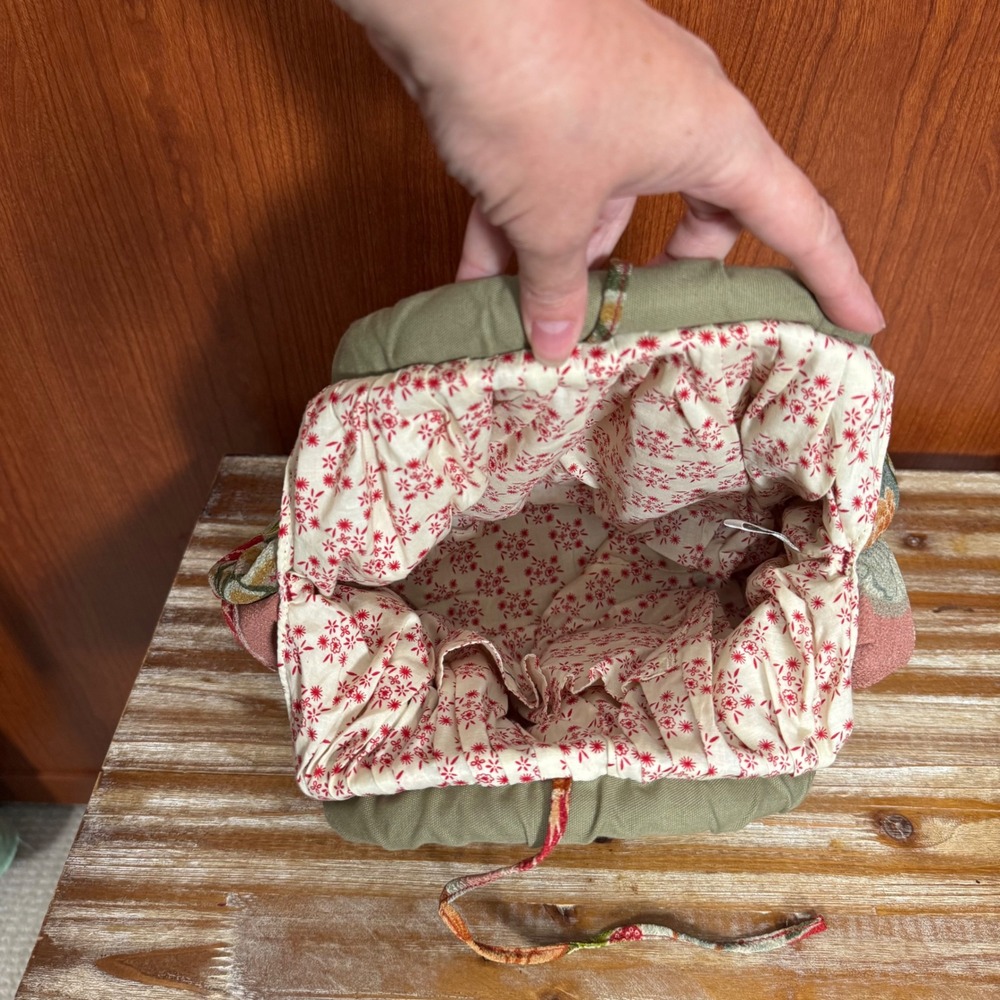 J Jill Vintage Style Floral Pleated Handbag w/Bamboo Ring Handles Boho Whimsical - Picture 10 of 16